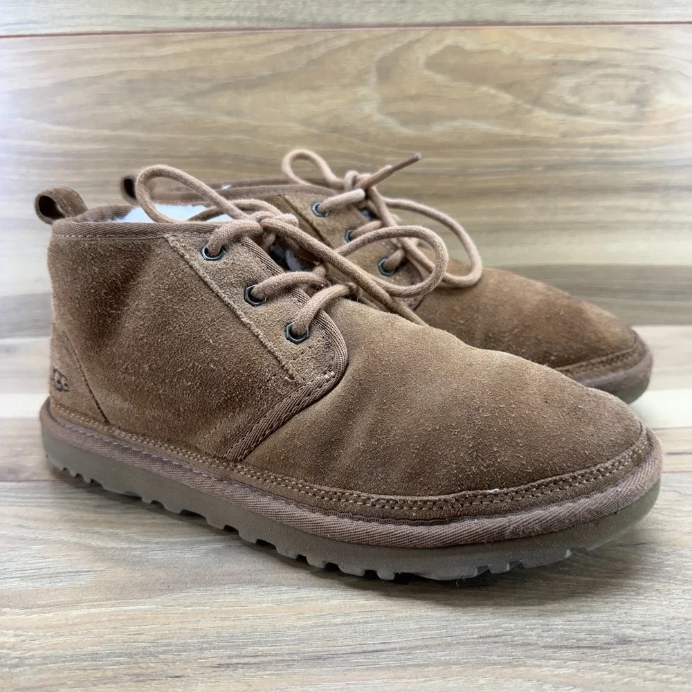 UGG Neumel Chukka Boot Mens 8 Chestnut Suede Shearling Fur Lined Lace Up